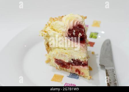 strawberry compote gateau cake on white background Stock Photo