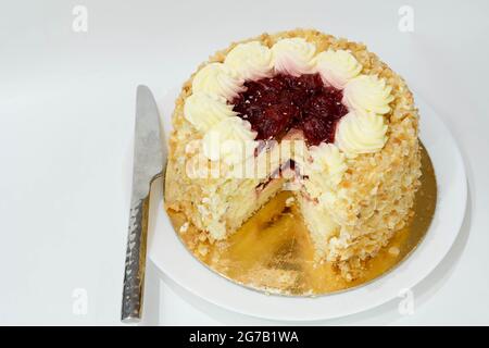 strawberry compote gateau cake on white background Stock Photo