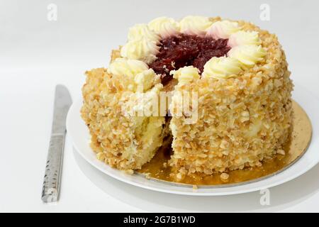 strawberry compote gateau cake on white background Stock Photo