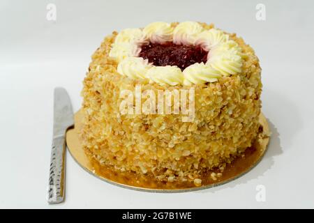 strawberry compote gateau cake on white background Stock Photo