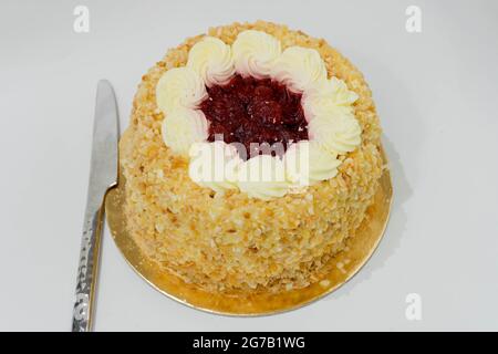 strawberry compote gateau cake on white background Stock Photo