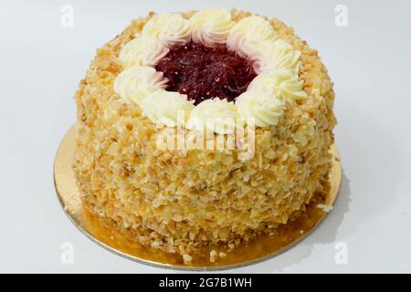 strawberry compote gateau cake on white background Stock Photo