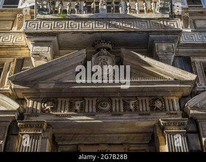 Detail of the façade of Pallavicini Cambiaso Palace, a Rolli Palace (Unesco World Heritage Site) in the historic centre of Genoa, Liguria, Italy Stock Photo