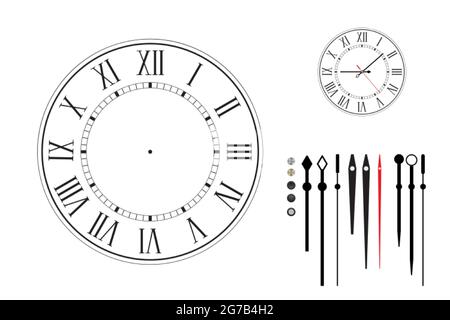 Clock face in retro style with Roman numerals. Stock Vector