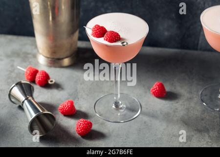 Refreshing Boozy Raspberry Clover Club Cocktail with Gin Stock Photo