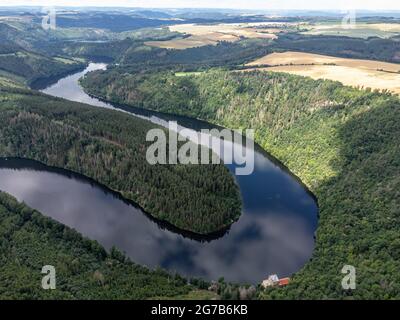 Aerial view of the Saale loop in Thuringia Stock Photo