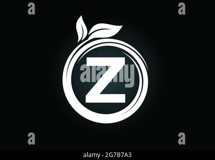 Initial Z monogram letter alphabet in a spiral with green leaves. Font emblem. Nature icon sign symbol. Stock Vector