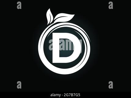 Initial D monogram letter alphabet in a spiral with green leaves. Font emblem. Nature icon sign symbol. Stock Vector