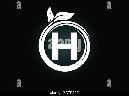 Initial H monogram letter alphabet in a spiral with green leaves. Font emblem. Nature icon sign symbol. Stock Vector