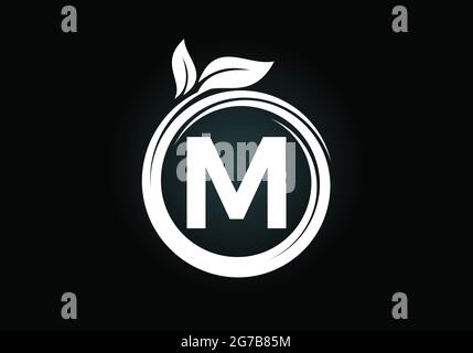 Initial M monogram letter alphabet in a spiral with green leaves. Font emblem. Nature icon sign symbol. Stock Vector