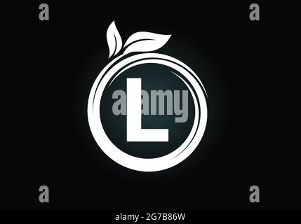 Initial L monogram letter alphabet in a spiral with green leaves. Font emblem. Nature icon sign symbol. Stock Vector