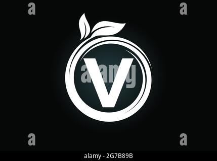 Initial V monogram letter alphabet in a spiral with green leaves. Font emblem. Nature icon sign symbol. Stock Vector