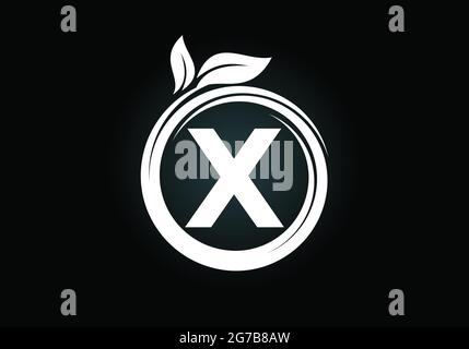 Initial X monogram letter alphabet in a spiral with green leaves. Font emblem. Nature icon sign symbol. Stock Vector