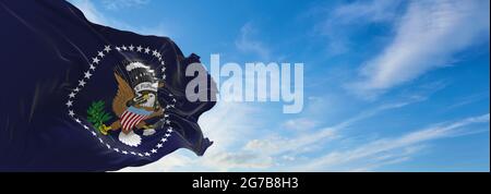 Minsk, Belarus - May, 2021: flag of President of the United States waving in the wind. USA Departments. Copy space. 3d illustration, Stock Photo