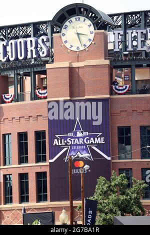 July 14 2022: San Diego catcher Jorge Alfaro (38) surveying the field  during the game with San Diego Padres and Colorado Rockies held at Coors  Field in Denver Co. David Seelig/Cal Sport