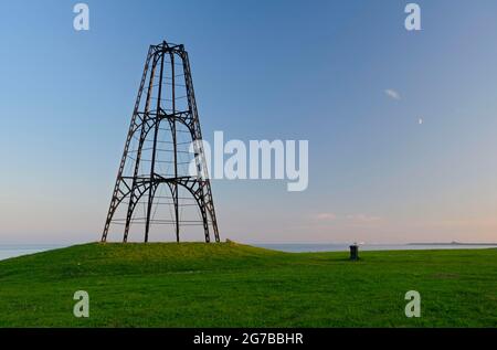 Ijzeren Kaap, navigation mark east of Oosterend on the sea dike, island of Texel, North Holland, Netherlands Stock Photo