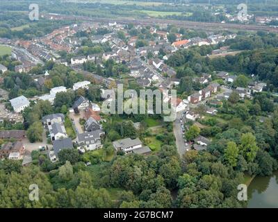 View from hot air balloon, on Bottrop-Vonderort, September, Bottrop, Ruhr Area, North Rhine-Westphalia, Germany Stock Photo