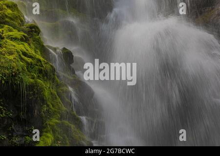 Skookum Falls, beautiful in spring runoff, along Skookum Flats Trail, Mount Baker-Snoqualmie National Forest, Washington State, USA Stock Photo