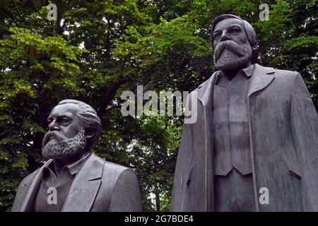 Bronze figures, monument of Karl Marx and Friedrich Engels, Marx-Engels-Forum, Berlin, Germany Stock Photo