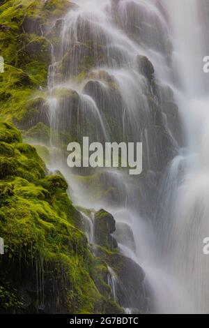 Skookum Falls, beautiful in spring runoff, along Skookum Flats Trail, Mount Baker-Snoqualmie National Forest, Washington State, USA Stock Photo