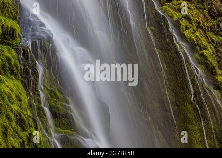 Skookum Falls, beautiful in spring runoff, along Skookum Flats Trail, Mount Baker-Snoqualmie National Forest, Washington State, USA Stock Photo