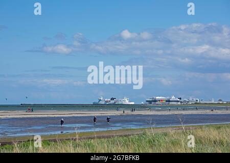 Ferry leaving the harbour, Puttgarden, Fehmarn Island, Schleswig-Holstein, Germany Stock Photo