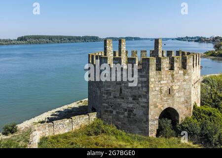 SMEDEREVO, SERBIA - AUGUST 12, 2019: Ruins of Smederevo Fortress at the coast of the Danube River - in town of Smederevo, Serbia Stock Photo