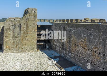 SMEDEREVO, SERBIA - AUGUST 12, 2019: Ruins of Smederevo Fortress at the coast of the Danube River - in town of Smederevo, Serbia Stock Photo