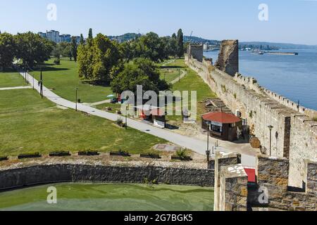 SMEDEREVO, SERBIA - AUGUST 12, 2019: Ruins of Smederevo Fortress at the coast of the Danube River - in town of Smederevo, Serbia Stock Photo