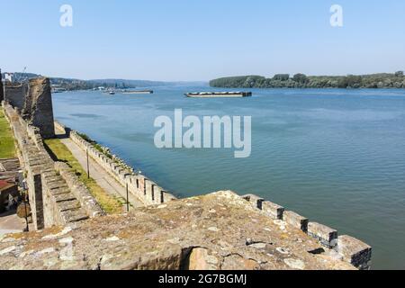 SMEDEREVO, SERBIA - AUGUST 12, 2019: Ruins of Smederevo Fortress at the coast of the Danube River - in town of Smederevo, Serbia Stock Photo