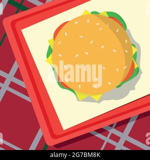 Fast food lying on a tray, checkered tablecloth - Vector illustration Stock Vector