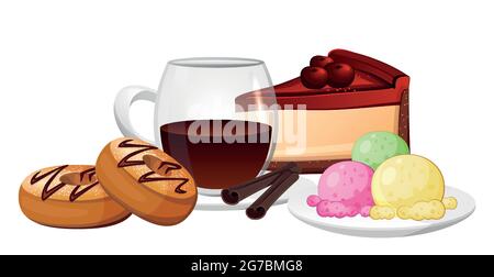 Set of sweets and tea on a white background - Vector illustration Stock Vector