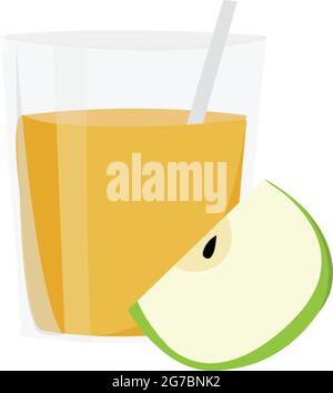 Realistic glass of apple juice on white background - Vector illustration Stock Vector