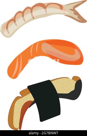 Realistic Sushi Traditional Japanese Food on White Background - Vector illustration Stock Vector