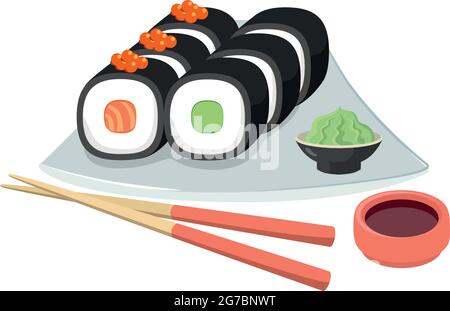 Set for rolls and sushi, the national Japanese dish - Vector illustration Stock Vector