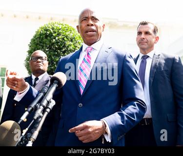Washington, United States. 12th July, 2021. Brooklyn Borough President Eric Adams speaks to reporters at the White House. Credit: SOPA Images Limited/Alamy Live News Stock Photo