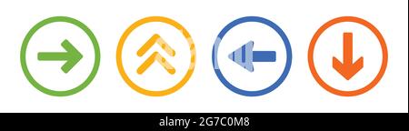 Set of arrow icon, left, right, up, down symbol on button design. Stock Vector