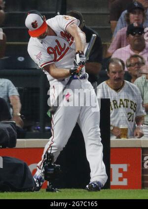 Denver, United States. 12th July, 2021. Baltimore Orioles Trey Mancini competes in the final round of the 2021 MLB Home Run Derby at Coors Field in Denver, Colorado, on Monday, June 12, 2021. New York The New York Mets Pete Alonso won the event. Photo by Bob Strong/UPI. Credit: UPI/Alamy Live News Stock Photo