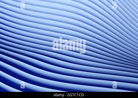 3d illustration of a stereo strip of different colors. Geometric stripes similar to waves. Abstract  blue  glowing crossing lines pattern Stock Photo