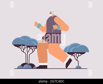 old man in sportswear running senior male pensioner doing physical exercises outdoors activity and sport fitness Stock Vector