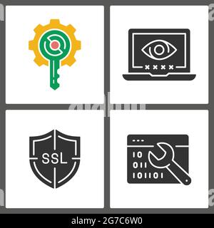 Digital security glyph icons. Vector illustration isolated on white. Stock Vector