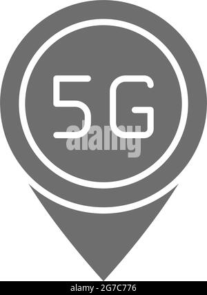 Vector 5G internet location mark grey icon. Stock Vector