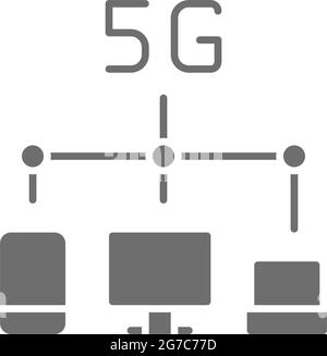 Vector wireless 5G internet distribution grey icon. Stock Vector