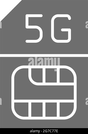 SIM card with fast 5G internet grey icon. Stock Vector