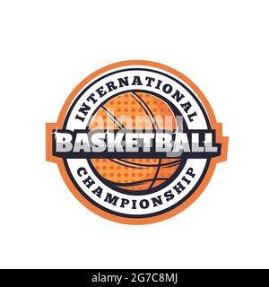 Basketball sport icon of isolated vector ball with halftone pattern. Basketball game team player orange rubber ball with sparkles, sport competition t Stock Vector