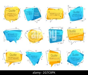 Quote frames, vector speech bubble comment boxes for texting and messages. Colored blank templates for text info. Quotation symbols with inverted comm Stock Vector