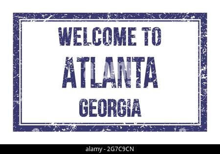 WELCOME TO ATLANTA - GEORGIA, words written on blue rectangle post stamp Stock Photo