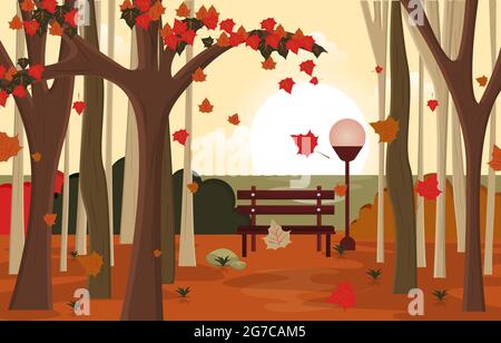 Autumn Fall Season Countryside Park Nature Landscape Illustration Stock Vector