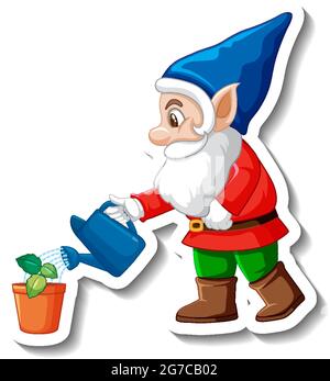 A sticker template with garden gnome or dwarf cartoon chracter illustration Stock Vector