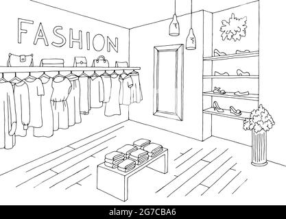 Shop Interior Graphic Black White Sketch Illustration Vector Stock  Illustration  Download Image Now  iStock